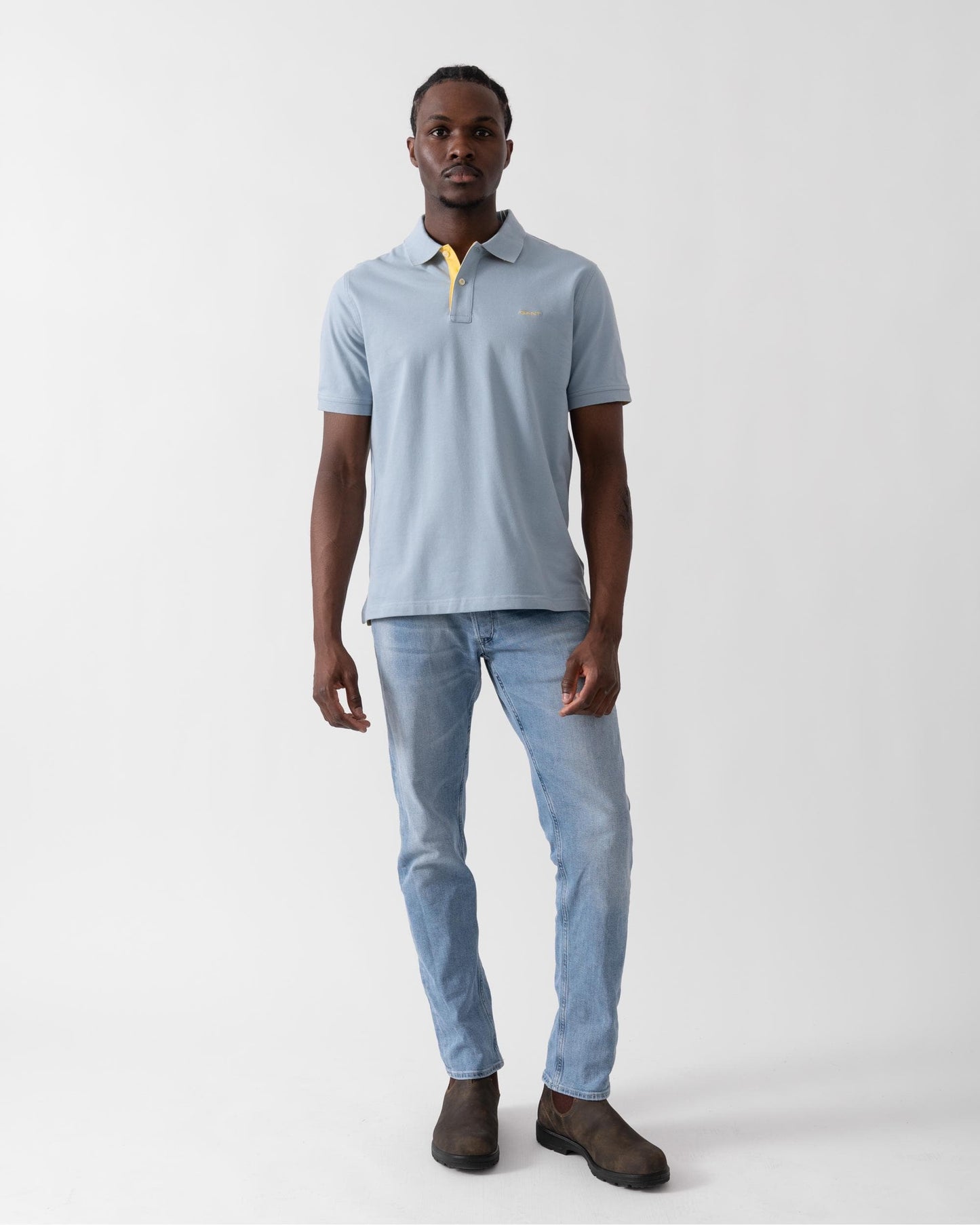 GANT Regular Fit Short Sleeve Contrast Pique Rugger - 474 Dove Blue