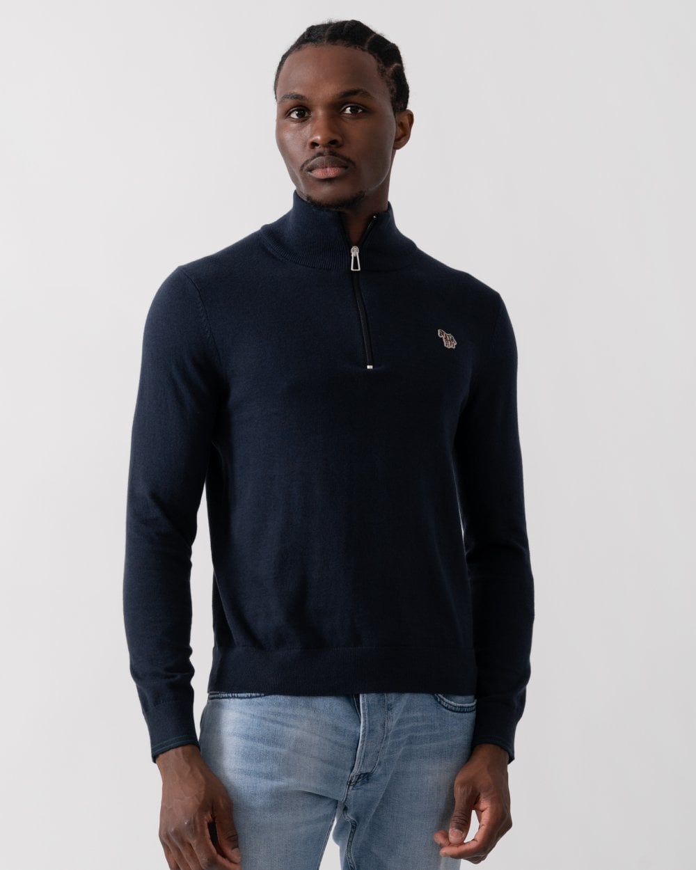 PS Paul Smith Mens Zebra Badge 1/4 Zip Jumper - 49 Very Dark Navy - CHO - Designer Mens Jumpers