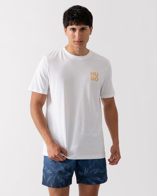 HUGO Dimoniti Mens Cotton-Jersey T-Shirt with Stacked Logo Print