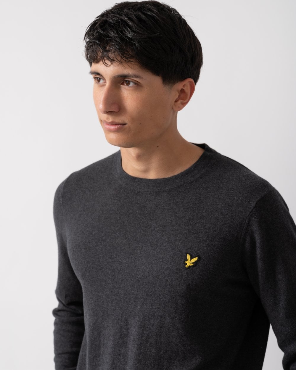 Lyle & Scott Cotton Merino Mens Crew Neck Jumper - 398 Charcoal Marl