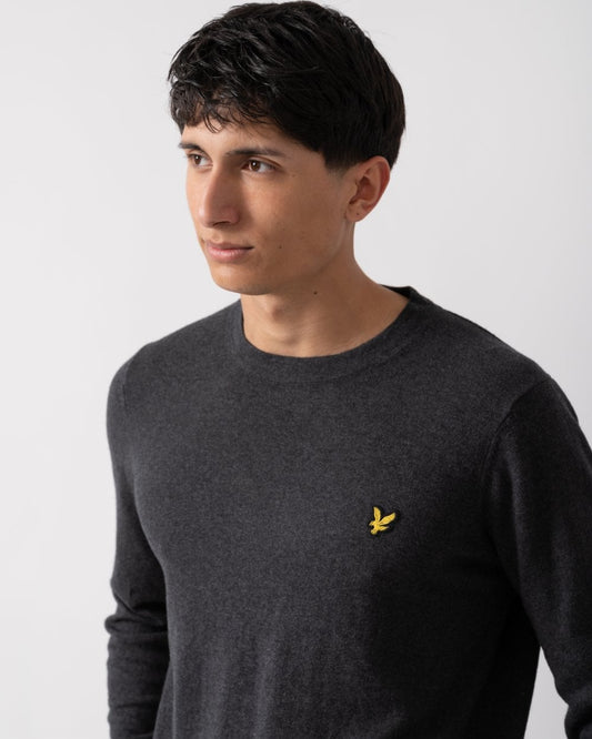 Lyle & Scott Cotton Merino Mens Crew Neck Jumper - 398 Charcoal Marl