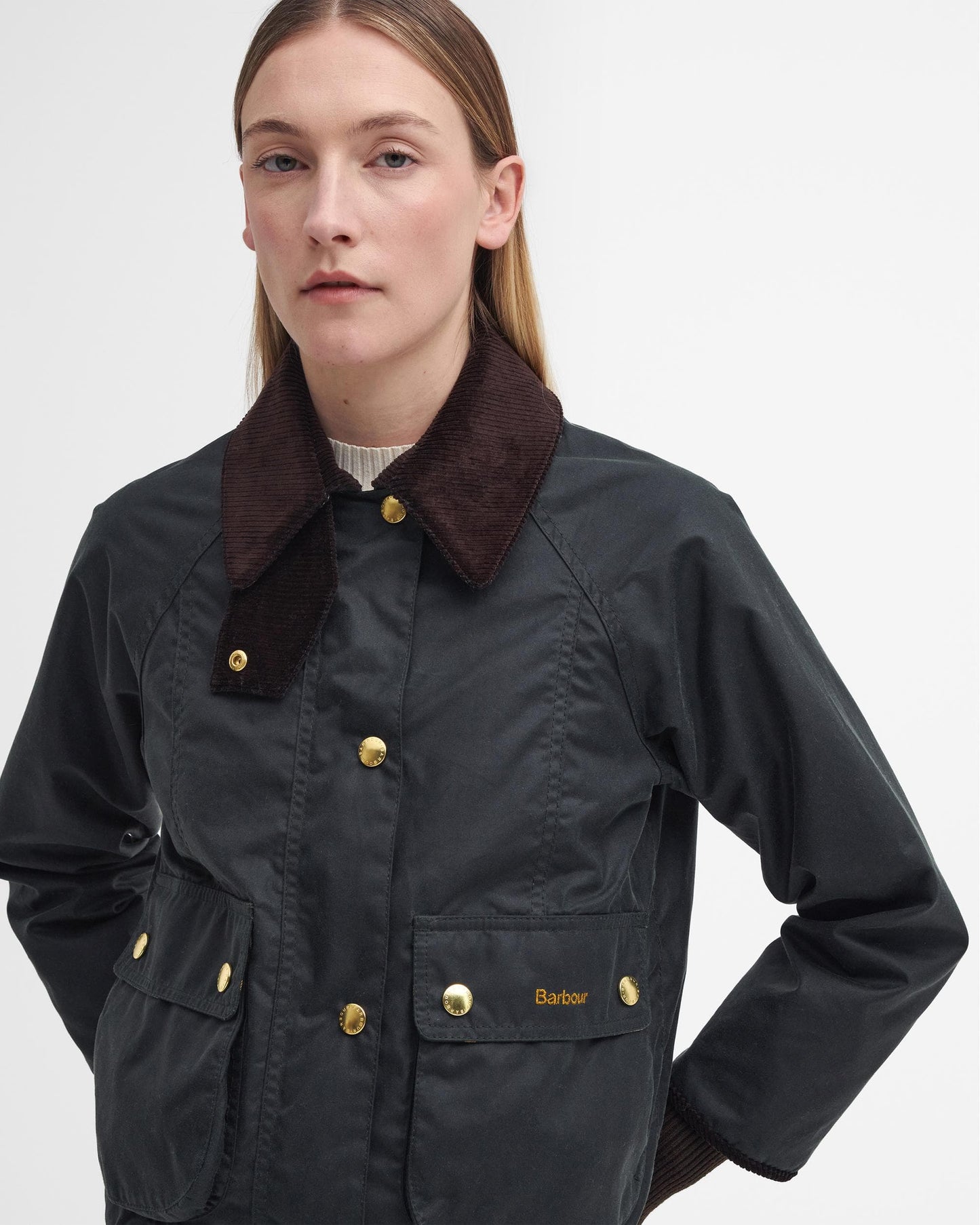 Barbour Cropped Beadnell Womens Wax Jacket - Sage/Ancient