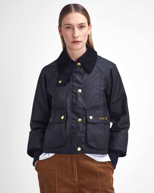 Barbour Cropped Beadnell Womens Wax Jacket - Black/Classic