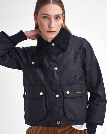 Barbour Cropped Beadnell Womens Wax Jacket - Black/Classic