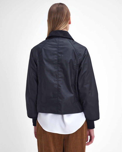 Barbour Cropped Beadnell Womens Wax Jacket - Black/Classic
