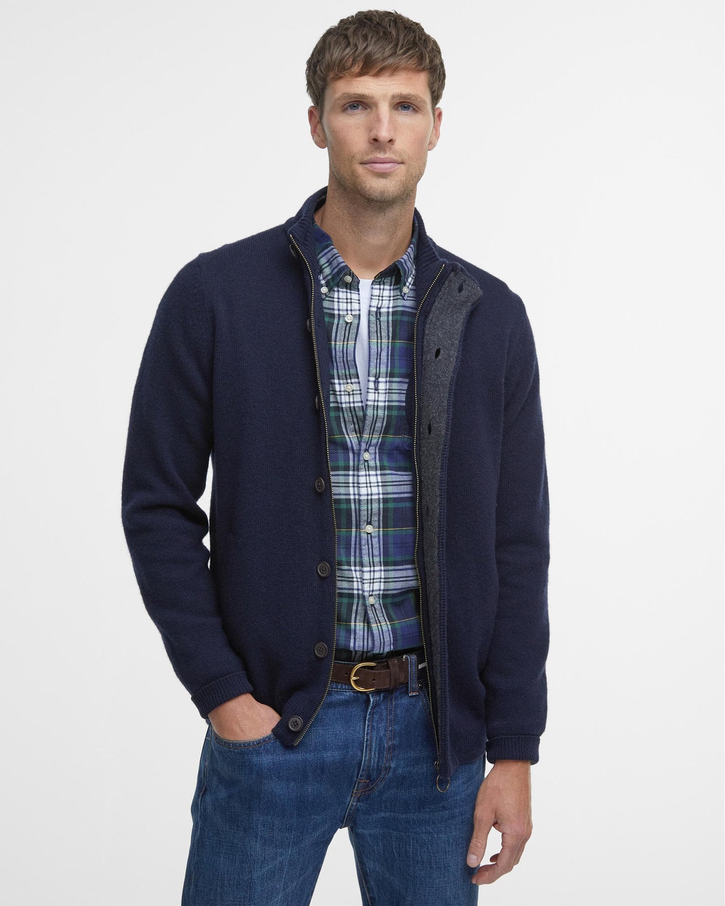 Barbour Patch Buttoned Full-Zip Mens Knit