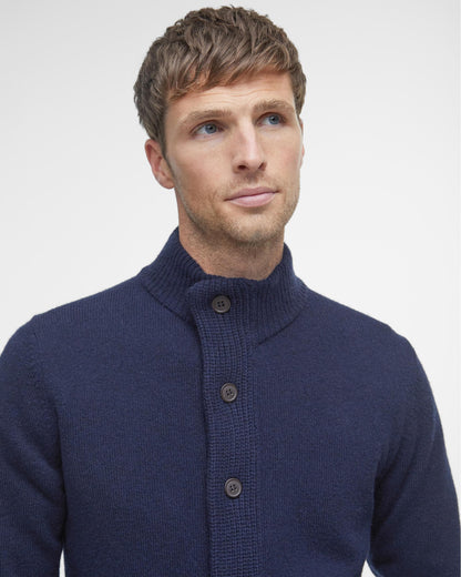 Barbour Patch Buttoned Full-Zip Mens Knit - Navy