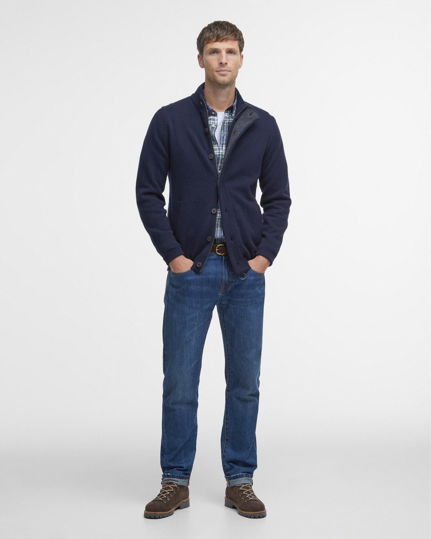 Barbour Patch Buttoned Full-Zip Mens Knit - Navy