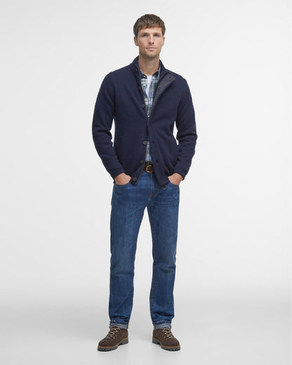 Barbour Patch Buttoned Full-Zip Mens Knit - Navy