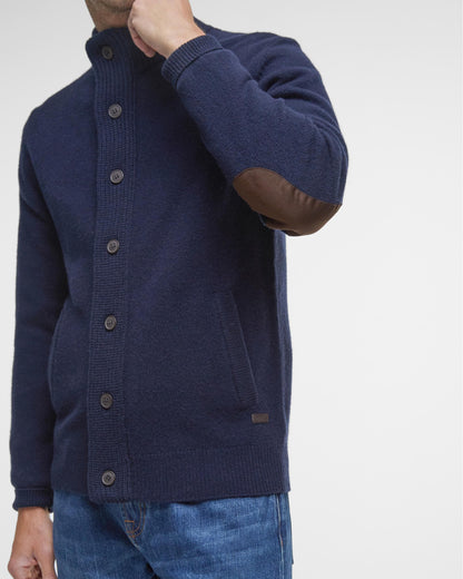 Barbour Patch Buttoned Full-Zip Mens Knit - Navy