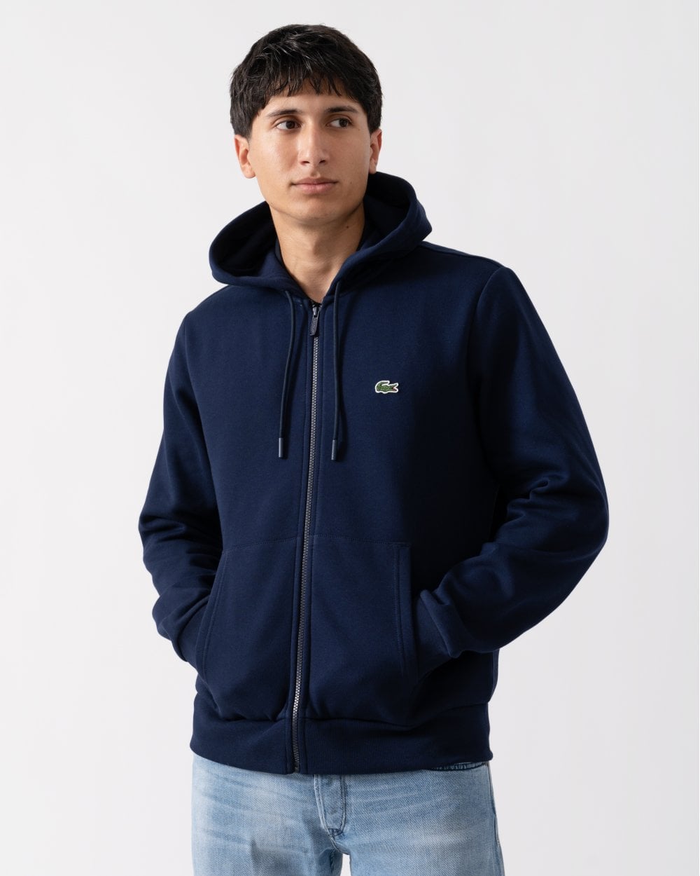 Lacoste Mens Fleece Full-Zip Hoodie - Navy Blue 166 - CHO - Designer Mens Hoodies