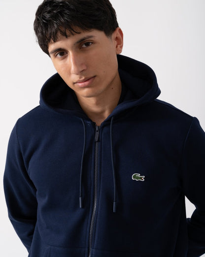 Lacoste Mens Fleece Full-Zip Hoodie - Navy Blue 166