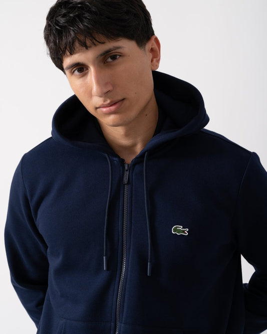 Lacoste Mens Fleece Full-Zip Hoodie - Navy Blue 166