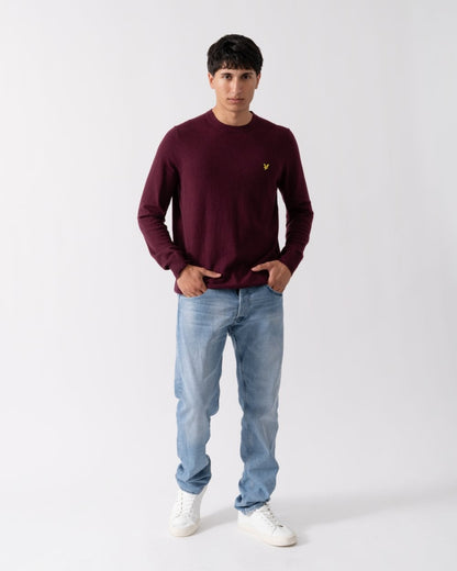 Lyle & Scott Cotton Merino Mens Crew Neck Jumper - Z562 Burgundy