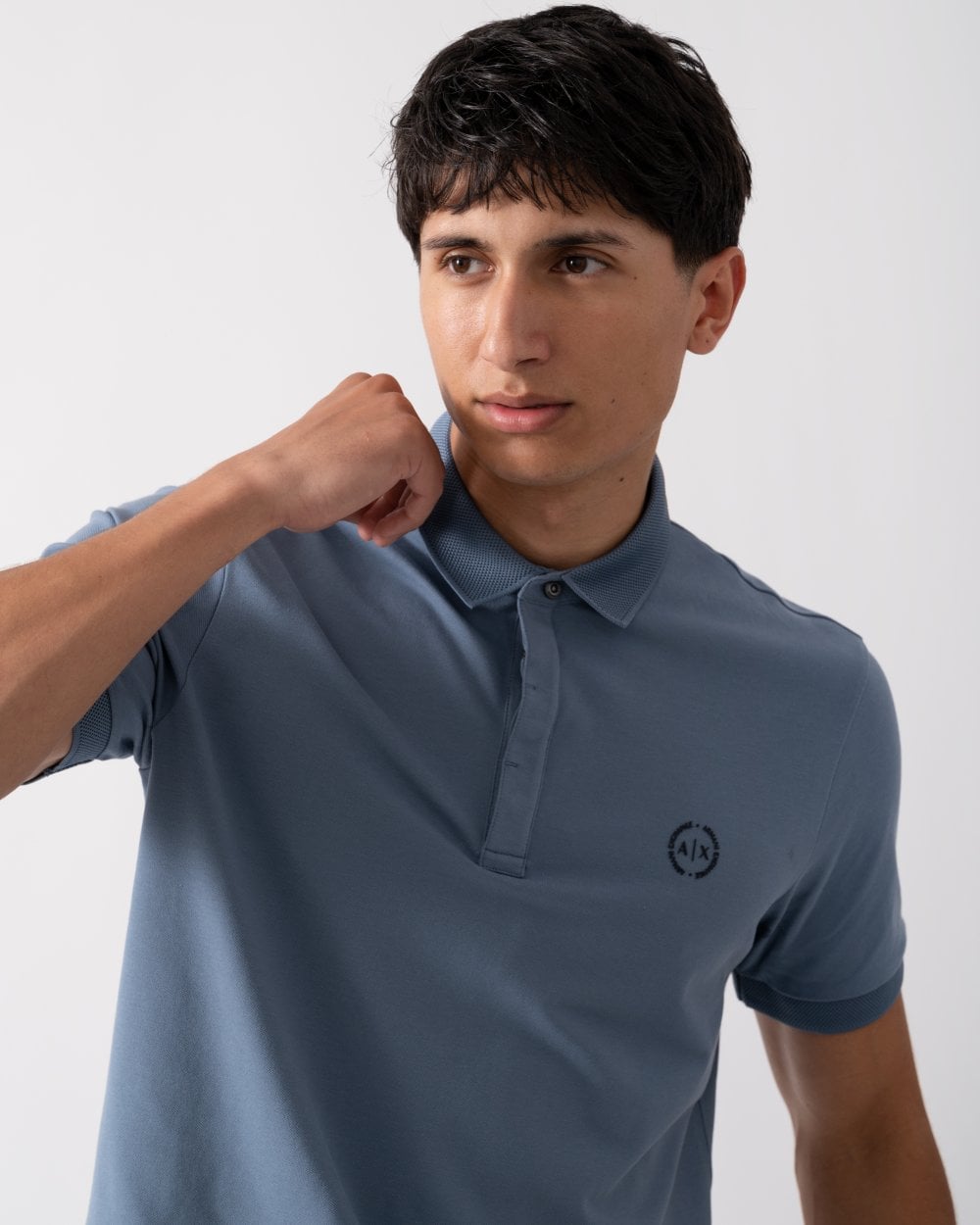 Armani Exchange Mens Short Sleeve Micro Logo Polo Shirt - Flint Stone 15DU