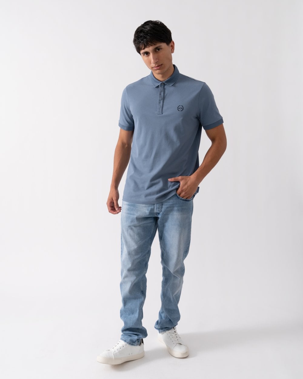 Armani Exchange Mens Short Sleeve Micro Logo Polo Shirt - Flint Stone 15DU
