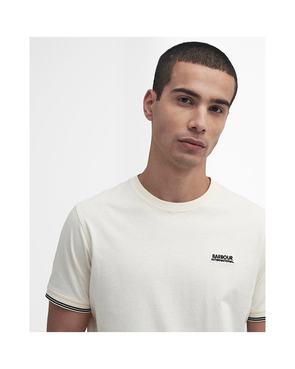 Barbour International Philip Mens Tipped Cuff Tailored T-Shirt - Whisper White