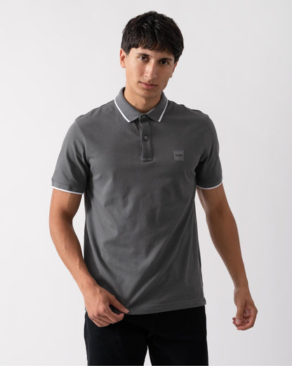 BOSS Orange Passertip Mens Short Sleeve Polo Shirt With Tipped Collar - Dark Grey 029
