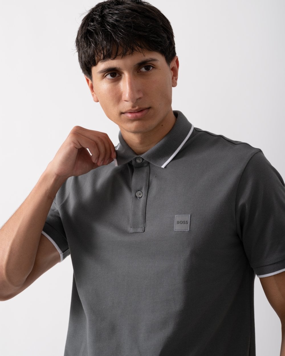 BOSS Orange Passertip Mens Short Sleeve Polo Shirt With Tipped Collar - Dark Grey 029