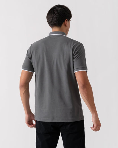 BOSS Orange Passertip Mens Short Sleeve Polo Shirt With Tipped Collar - Dark Grey 029