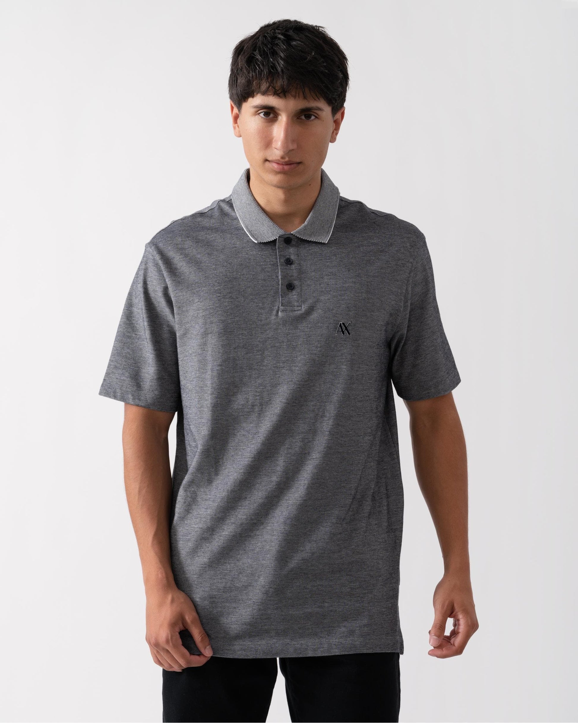 Armani Exchange Armani Exchange Mens Contrast Collar Embroidered Monogram Polo Shirt