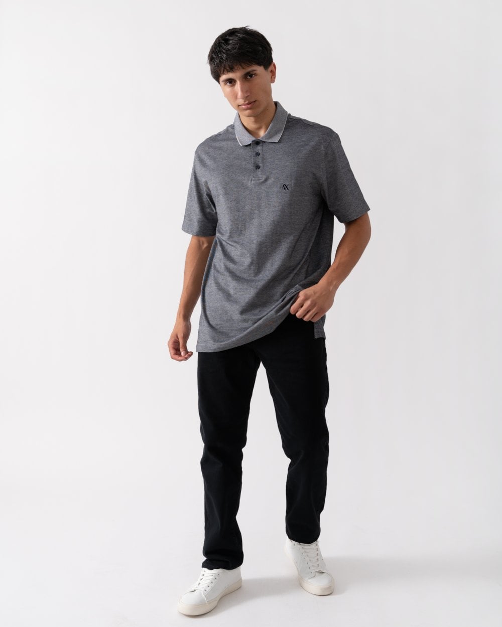 Armani Exchange Armani Exchange Mens Contrast Collar Embroidered Monogram Polo Shirt