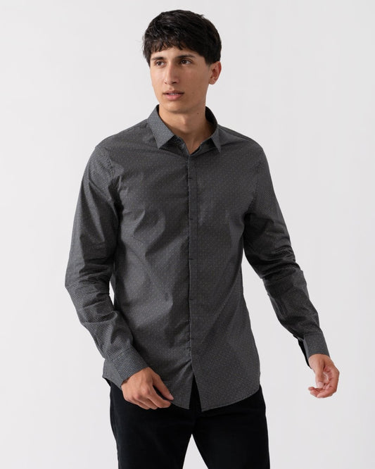 Armani Exchange Armani Exchange Mens Long Sleeve AOP Logo Pattern Shirt