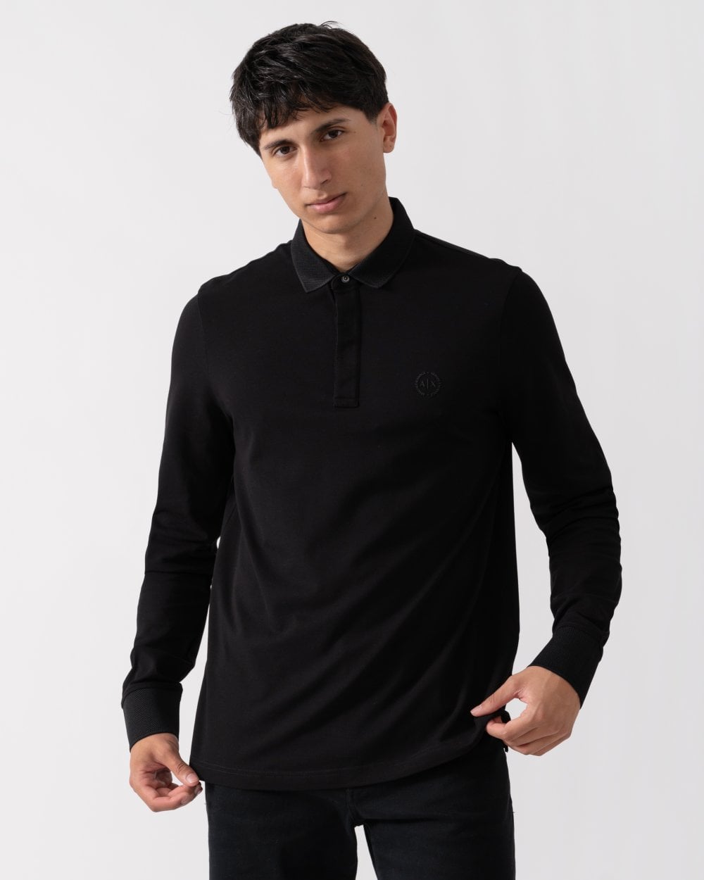 Armani Exchange Mens Long Sleeve Micro Logo Polo Shirt