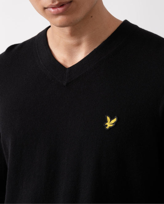 Lyle & Scott Cotton Merino Mens V-Neck Jumper - Z865 Jet Black