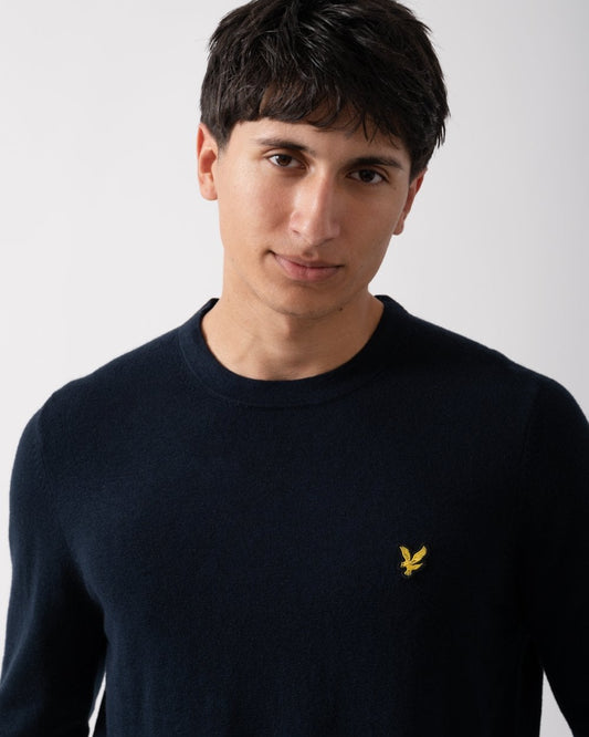 Lyle & Scott Cotton Merino Mens Crew Neck Jumper - Z271 Dark Navy