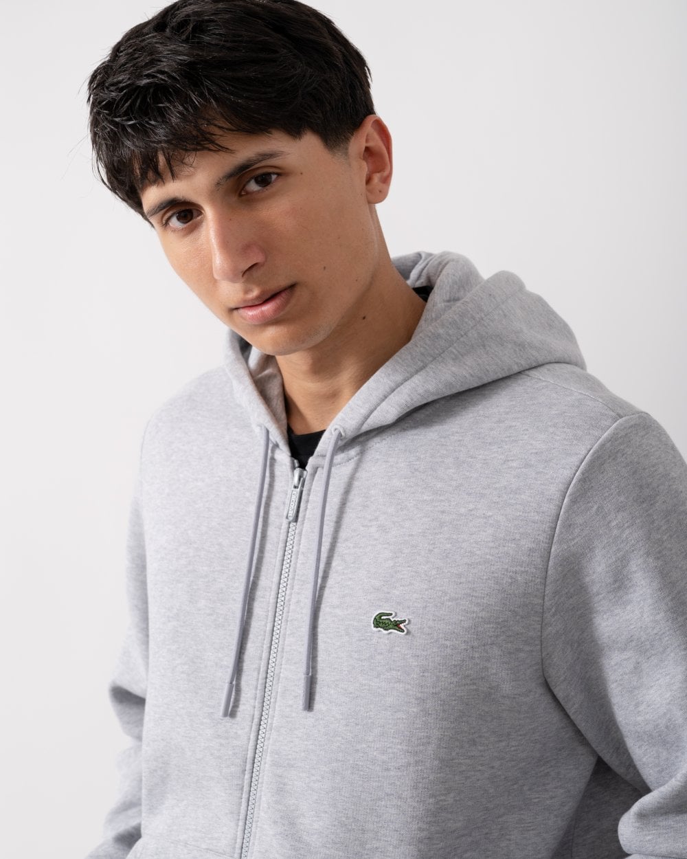 Lacoste Mens Fleece Full-Zip Hoodie - Silver Chine CCA