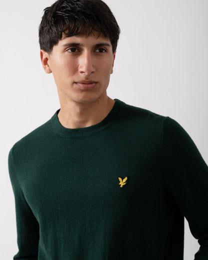 Lyle & Scott Cotton Merino Mens Crew Neck Jumper - W486 Dark Green