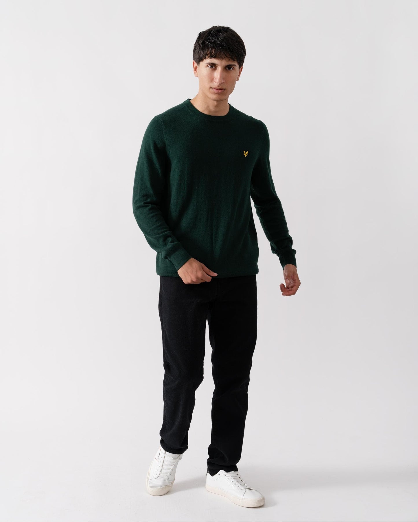 Lyle & Scott Cotton Merino Mens Crew Neck Jumper - W486 Dark Green