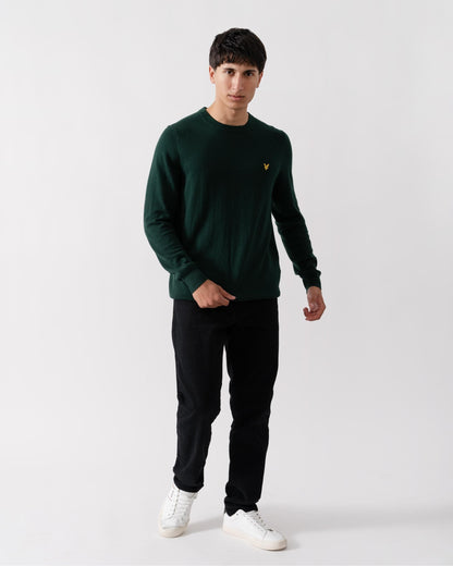 Lyle & Scott Cotton Merino Mens Crew Neck Jumper - W486 Dark Green