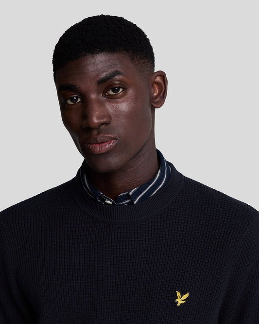 Lyle & Scott Grid Knit Mens Crew Neck Jumper - Z271 Dark Navy