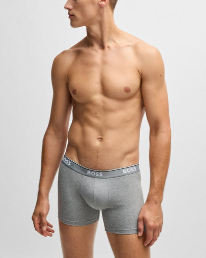 BOSS Orange Power Three Pack Mens Stretch Cotton Boxer Briefs With Logos NOS - Open Grey 061