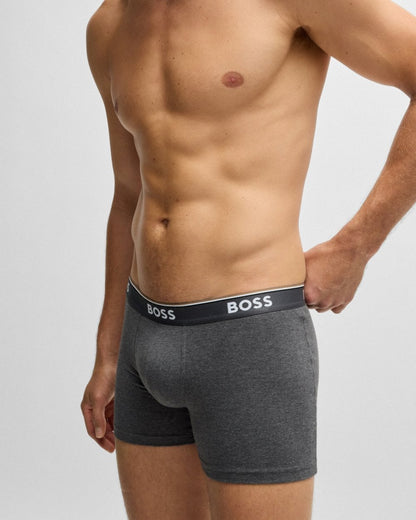 BOSS Orange Power Three Pack Mens Stretch Cotton Boxer Briefs With Logos NOS - Open Grey 061