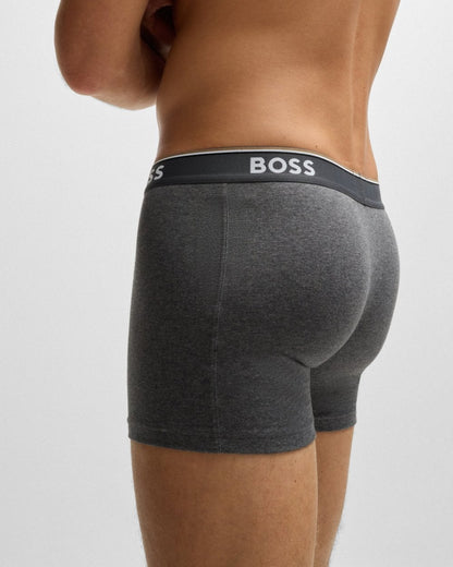 BOSS Orange Power Three Pack Mens Stretch Cotton Boxer Briefs With Logos NOS - Open Grey 061