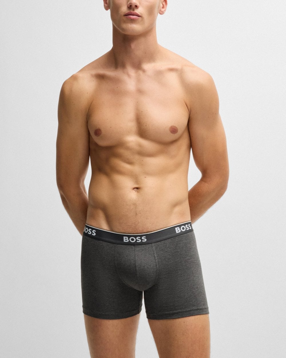 BOSS Orange Power Three Pack Mens Stretch Cotton Boxer Briefs With Logos NOS - Open Grey 061