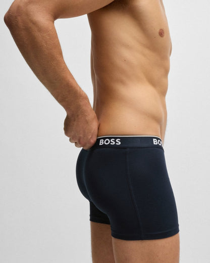 BOSS Orange Power Three Pack Mens Stretch Cotton Boxer Briefs With Logos NOS - Open Blue 480