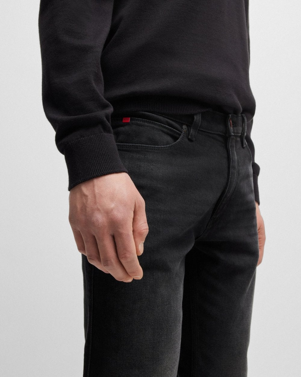 HUGO HUGO 734 Mens Extra-Slim Fit Jeans in Black Stretch Denim NOS