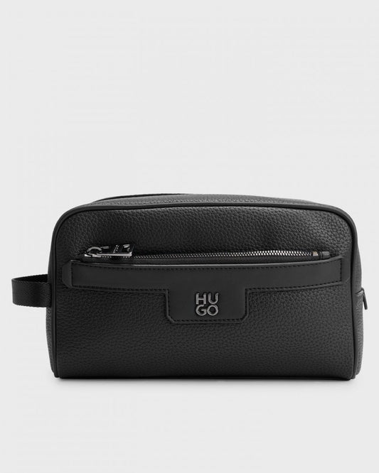 HUGO Nesh Mens Grained Washbag with Stacked Logo 