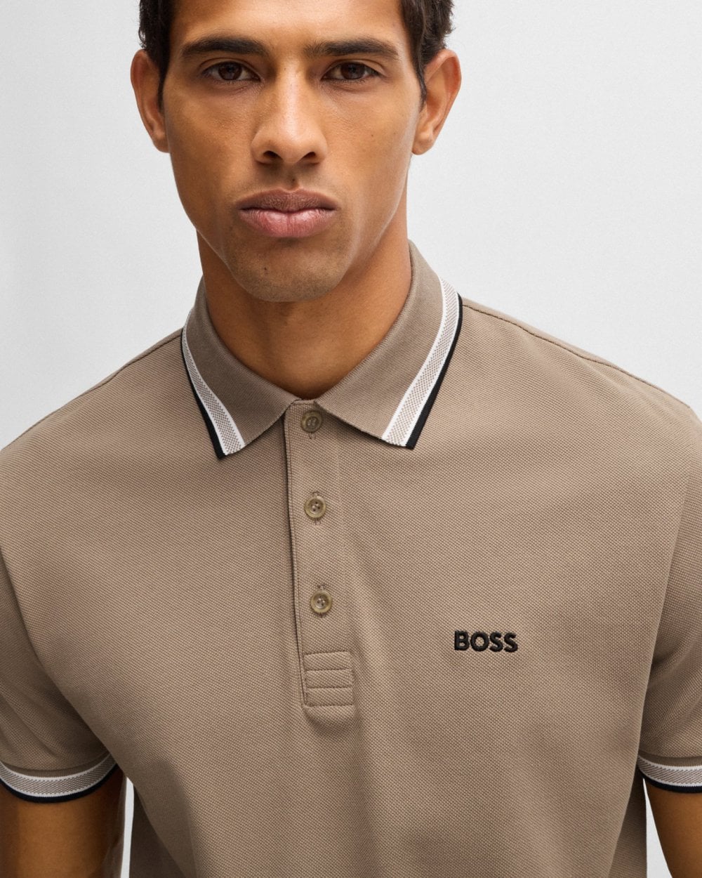 BOSS Green Paddy Mens Cotton-Piqué Polo Shirt with Contrast Logo - Light Brown 336
