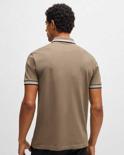 BOSS Green Paddy Mens Cotton-Piqué Polo Shirt with Contrast Logo - Light Brown 336