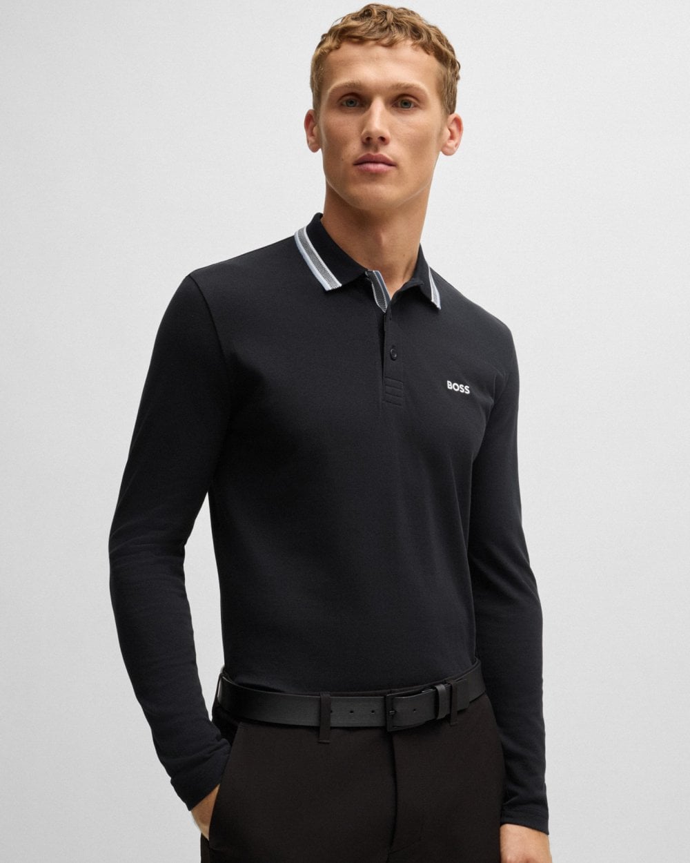 BOSS Green Plisy Mens Long Sleeve Contrast Collar Polo