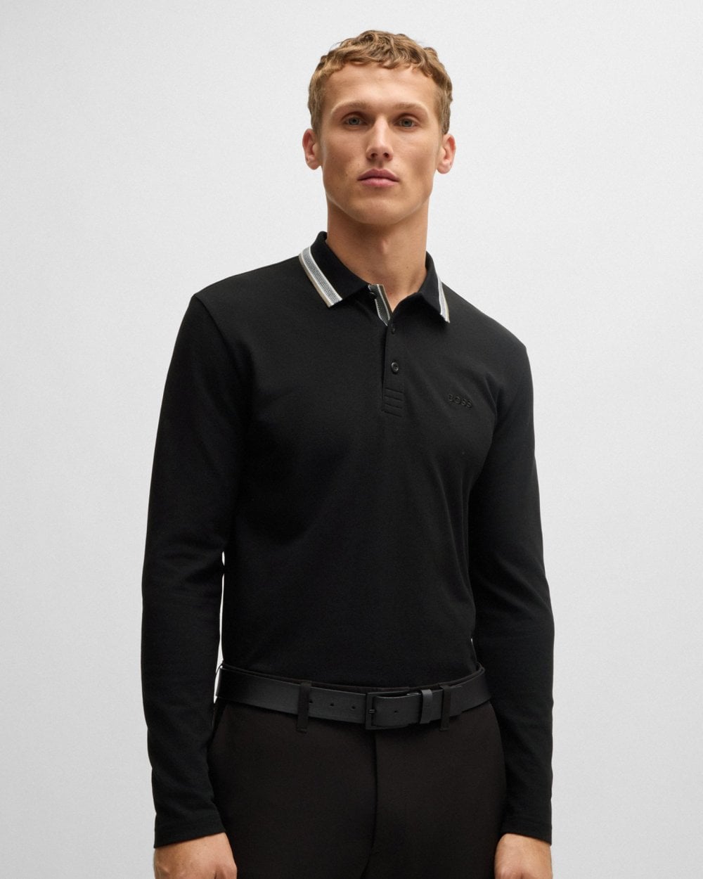 BOSS Green Plisy Mens Long Sleeve Contrast Collar Polo