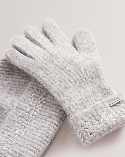 Ted Baker KERIIS Womens Rhinestone Knitted Hat and Gloves Set
