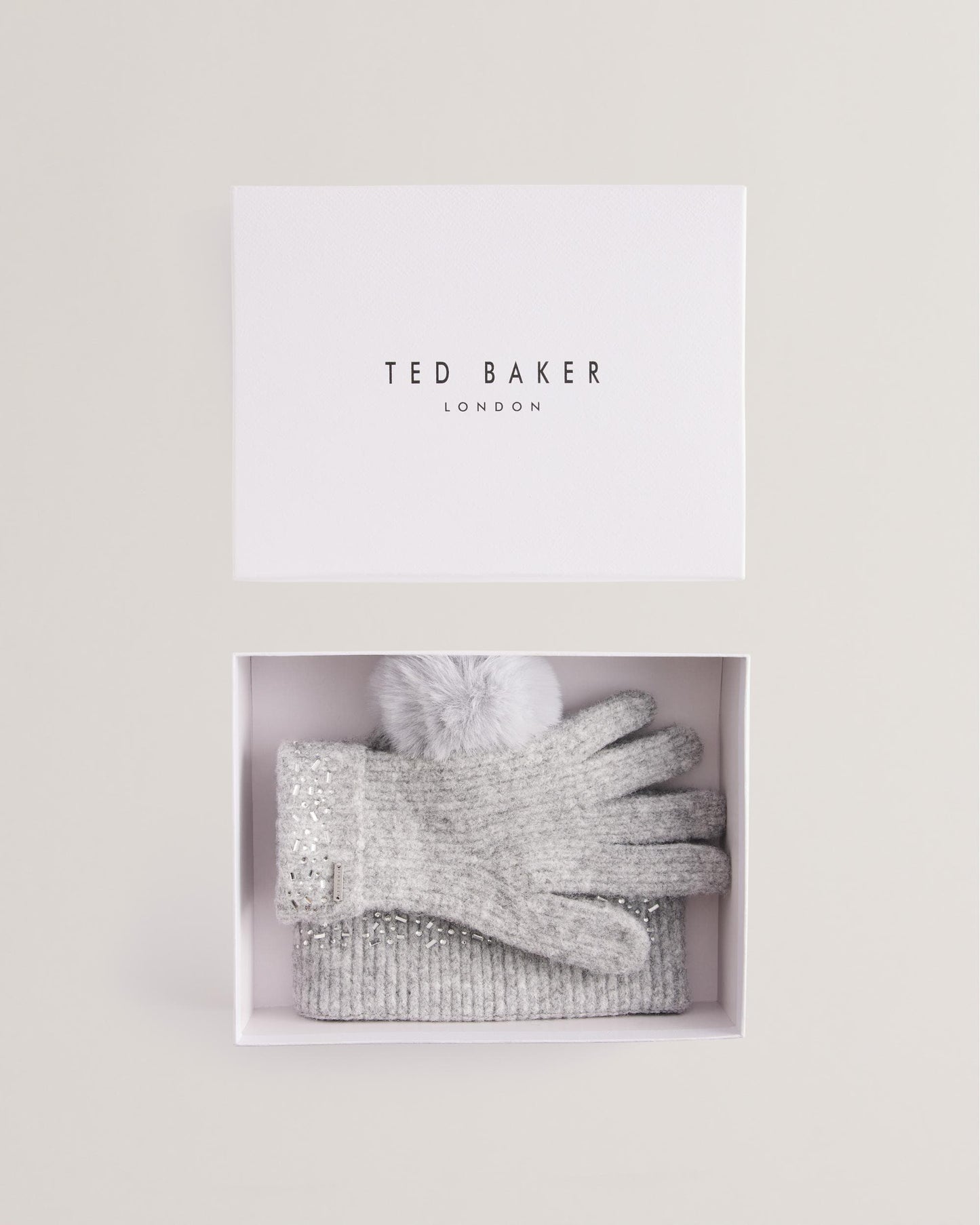 Ted Baker KERIIS Womens Rhinestone Knitted Hat and Gloves Set