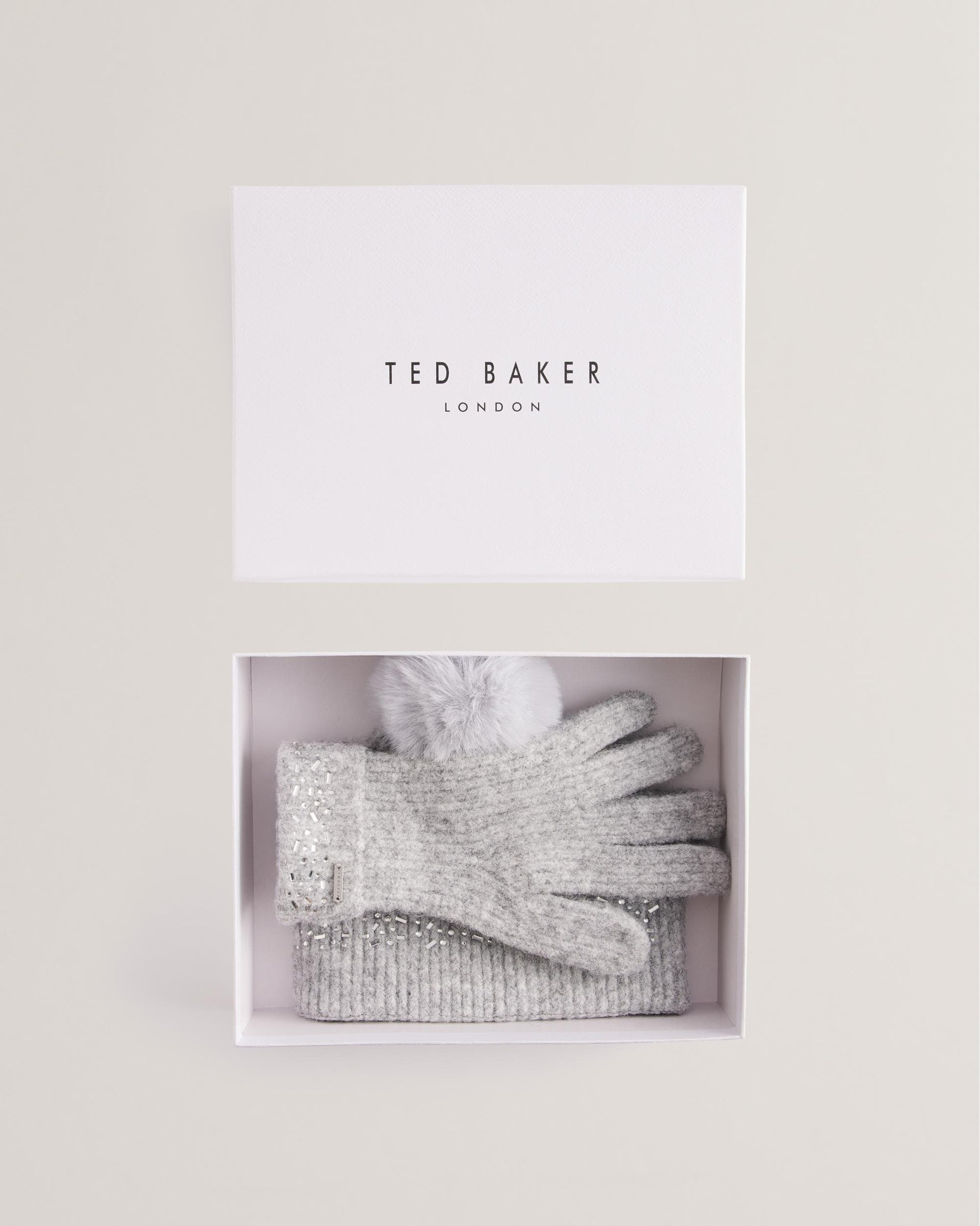 Ted Baker KERIIS Womens Rhinestone Knitted Hat and Gloves Set