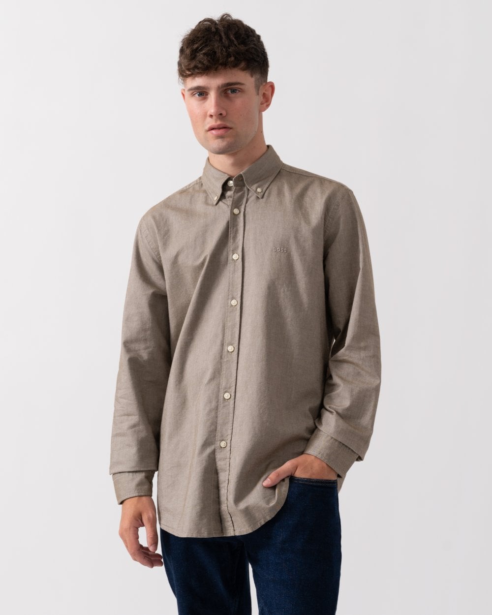 BOSS Orange Rickert Mens Long Sleeve Shirt - Open Green 368